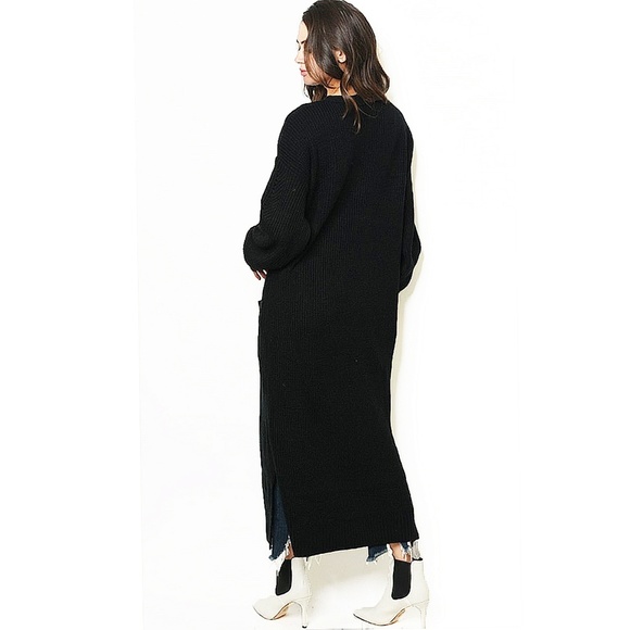 Buyme4Less Sweaters Black Long Maxi Chunky Knit Sweater Cardigan